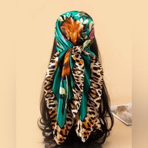 Leopard Print Scarf with Floral Accents G22